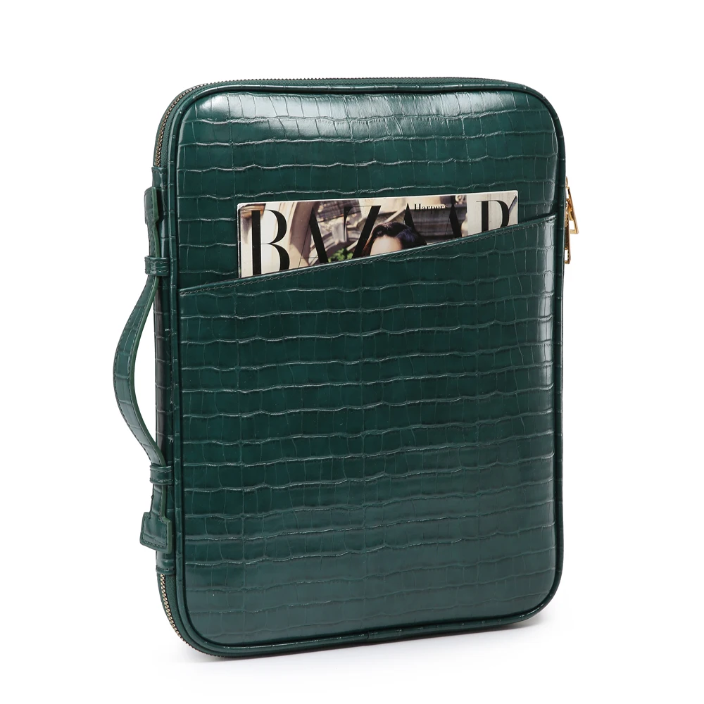 Bolso de oficina para mujer con patrón de cocodrilo para ordenador portátil, bolso de archivo de cuero para IPAD, carpeta de archivos de documentos de papel A4 a la moda