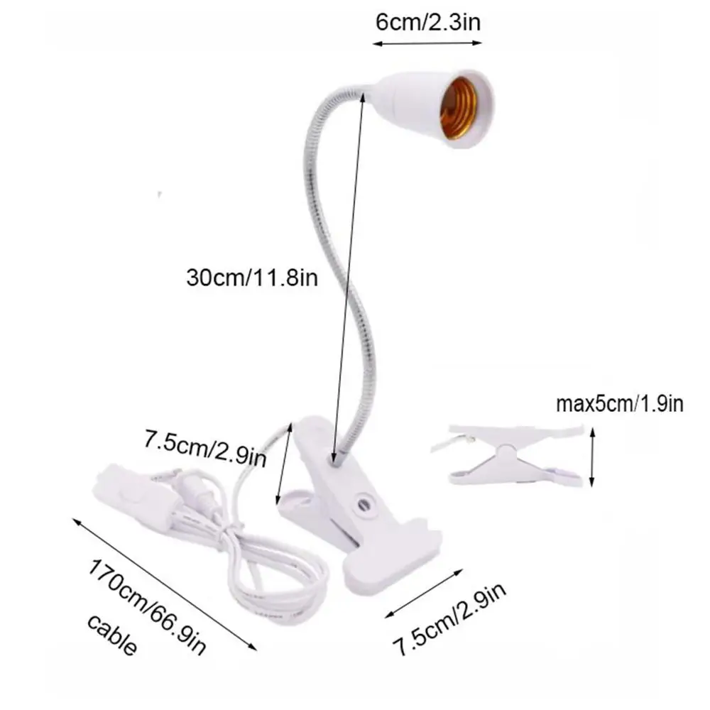 Portalámparas de escritorio Flexible con enchufe UE EE. UU., 360 grados, Base E27, Cable con Clip de cuello de cisne con interruptor de encendido y apagado para plantas domésticas