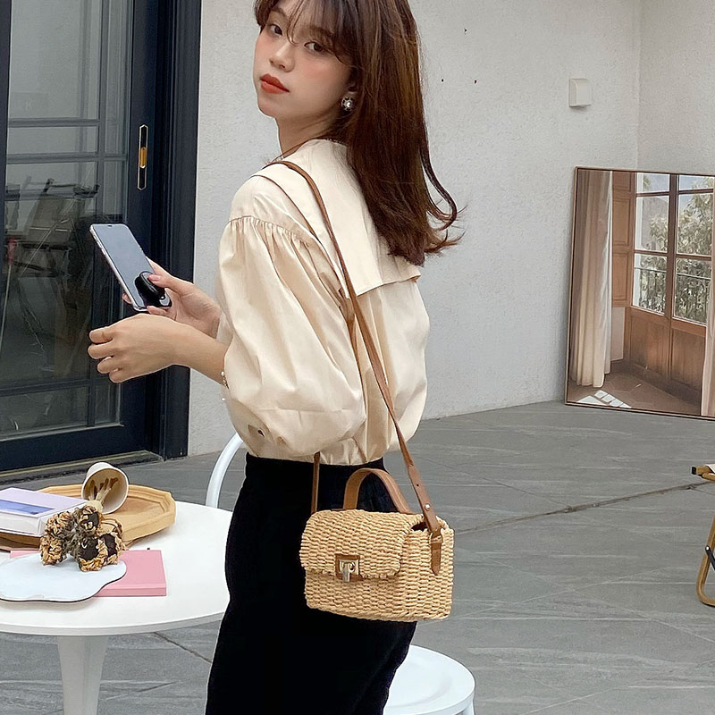 แฟชั่นกล่องฟางผู้หญิงออกแบบกระเป๋าถือยี่ห้อหวายไหล่ Crossbody Handmade ทอฤดูร้อนกระเป๋าชายหาดกระเป๋าเดินทาง2021