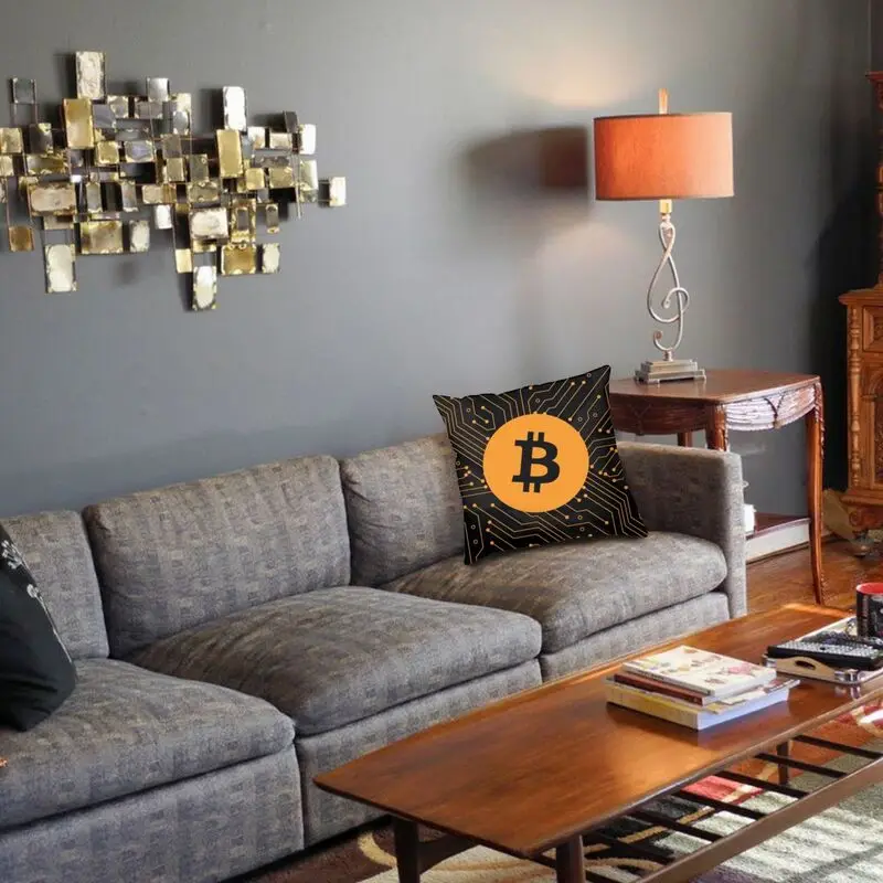 Crypto Bitcoin Blockchain Sarung Bantal Persegi Dekorasi Sarung Bantal Kutipan Mata Uang Kripto Bantal PENUTUP UNTUK Sofa Ruang Tamu