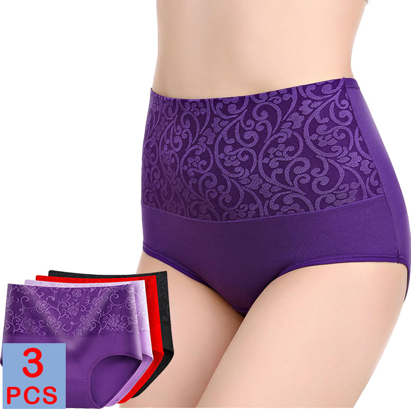 Cuecas abdominais de cintura alta para mulheres calcinhas de algodão, cuecas femininas, recuperação pós-parto, plus size, menina, 3 peças