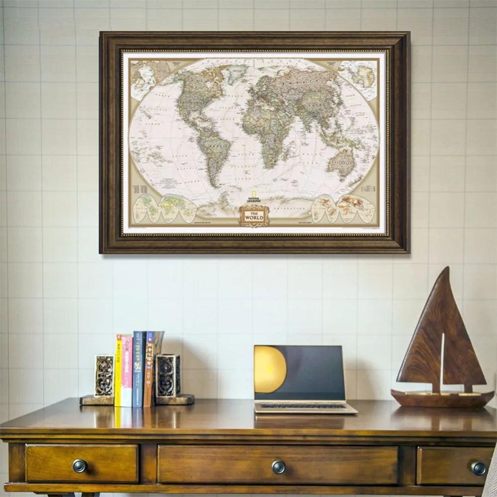 1 Pc of Classic Retro Kraft-Paper The-World Map for School and Office