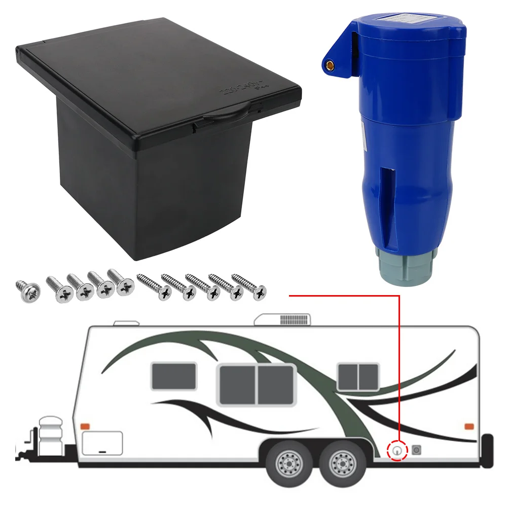 Wohnwagen-Zubehör, Steckdose mit Abdeckung, wasserdichtes Kit, 220–240 V, 16 A, Ladegerät, bündige Haken-Werkzeuge für Wohnmobil, Wohnmobil, Marine, Boot
