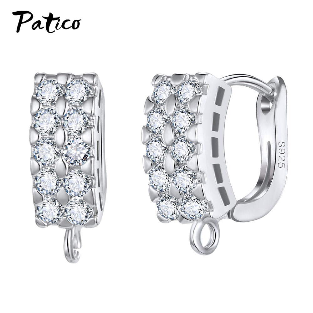 Venta al por mayor de pendientes de gancho de Plata de Ley 925, accesorios DIY, pendientes hechos a mano de circonia cúbica AAA de cristal, accesorios para hacer joyas