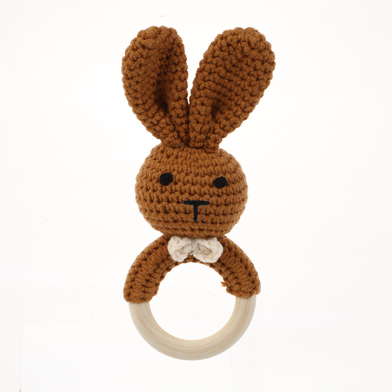 1 個ベビーおしゃぶりガラガラおもちゃウサギかぎ針編み木製歯が生えるリングベビーおしゃぶりベッドぶら下げおもちゃベビー用品 DIY 工芸品