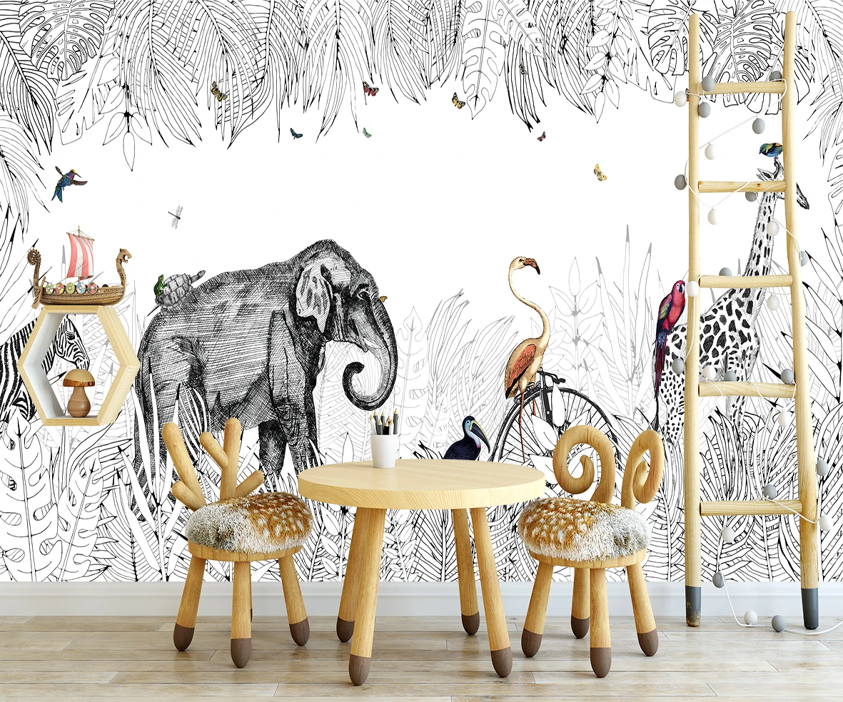Milofi Custom 3D ขนาดใหญ่วอลล์เปเปอร์ภาพจิตรกรรมฝาผนังมือวาด Nordic Forest สัตว์ขนาดเล็กโรงเรียนอนุบาลสติกเกอร์ป่าพื้นหลัง