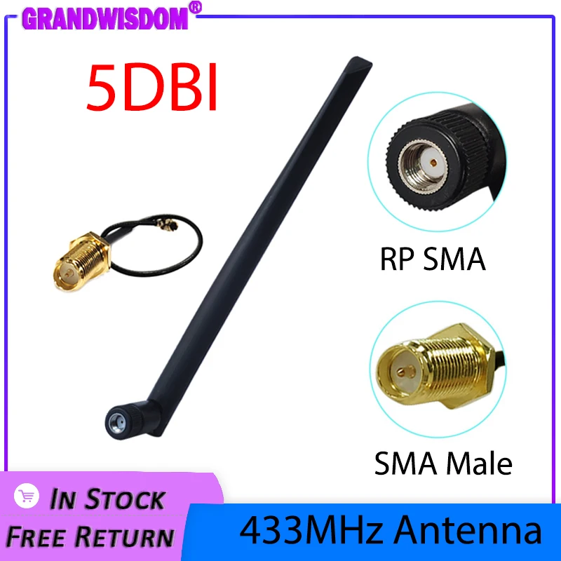LORA MORE 433 MHz Antenne 5 dBi GSM 433 MHz RP-SMA-Anschluss Gummi Lorawan Antenne IOT SMA Stecker Verlängerungskabel Pigtail-Kabel
