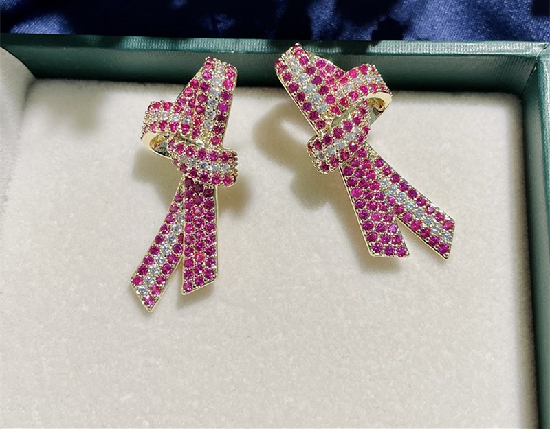 ZC Zircon Ikatan Simpul/Bunga Mawar/Bunga Matahari/Anting Kupu-kupu Anting Stud Biru/Merah untuk Wanita