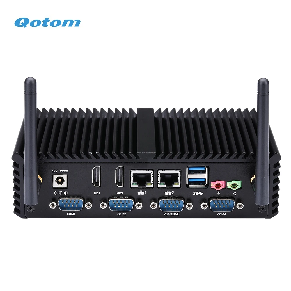 Mini PC industrial sin ventilador Dual LAN Dual HD 1,4 6x COM 6x puertos USB Qotom Mini PC Core i3 i5 funcionando 24/7