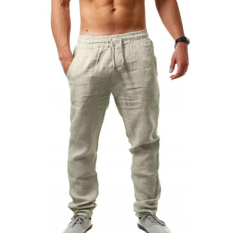Pantalones de lino y algodón para hombre, pantalones de lino transpirables de Color sólido para verano, pantalones deportivos informales con cintura elástica, ropa informal estilo Hip-Hop