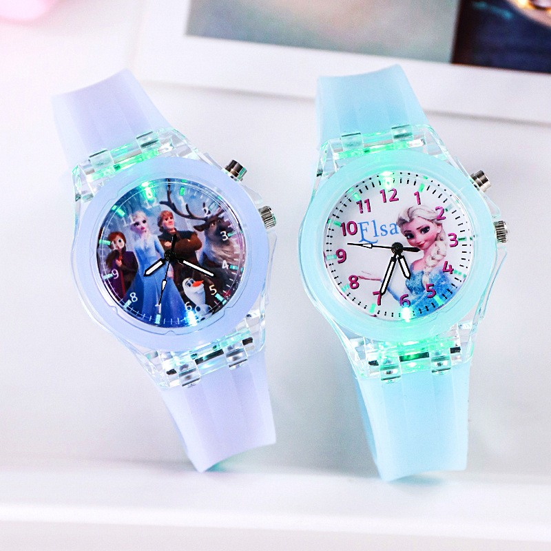 Disney crianças relógios para meninas pulseira de silicone princesa elsa congelado 2 sophia flash luz crianças relógio feminino reloj infantil