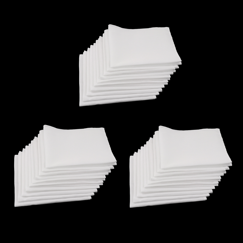 Lenços de Algodão Branco para Homens e Mulheres, Bolso Lavável, Lenço Quadrado, 30x