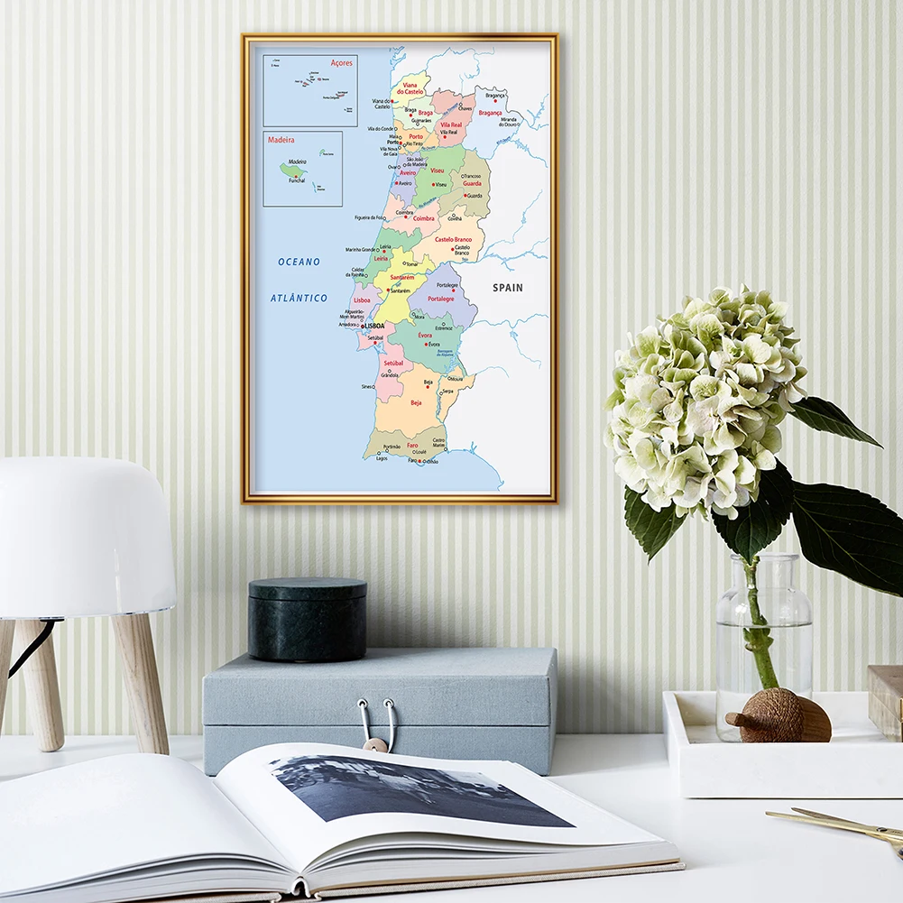 59*84Cm Của Bồ Đào Nha Bản Đồ Trong Tiếng Bồ Đào Nha Trang Treo Tường Tranh Vải Lớp Học Phòng Khách Trang Trí Nhà Trường nguồn Cung Cấp