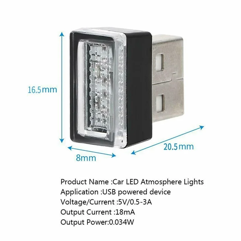 5Pcs Portable USB 5V Mini LED Light Colorful Night Lamp For Car Atmosphere Lamp Bright Accessory Distinctive Lights Effect