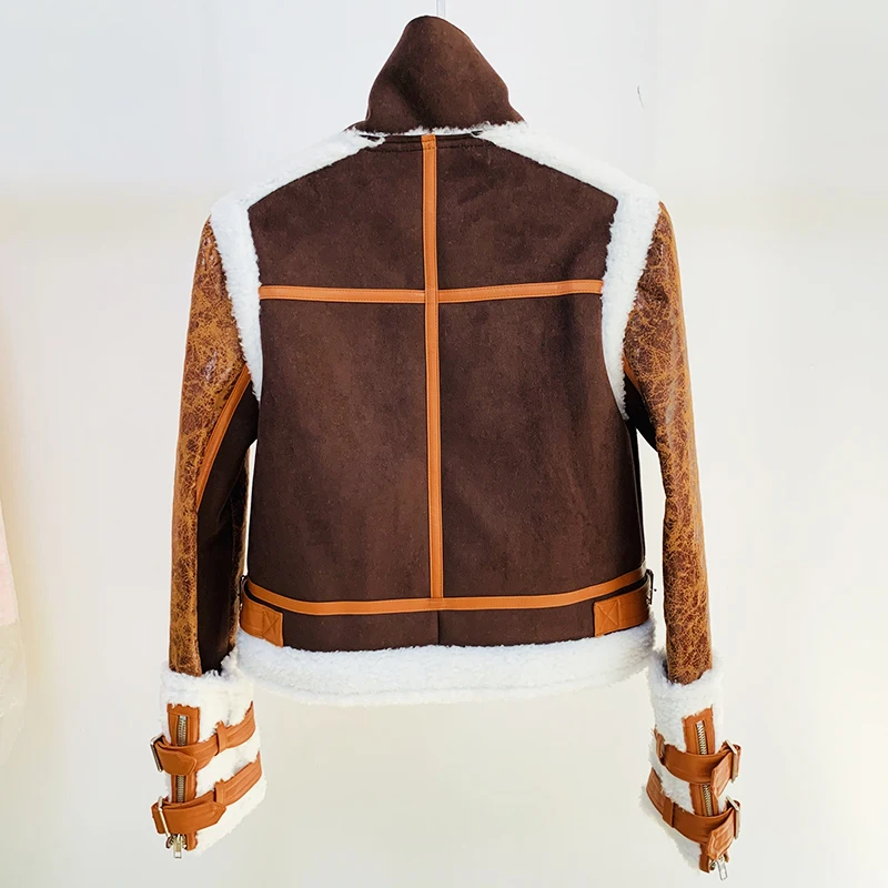 女性のための合成皮革の毛皮のジャケット,デザイナーのオーバーコート,パッチワーク,ジッパー,ストリート,最新,冬,2022