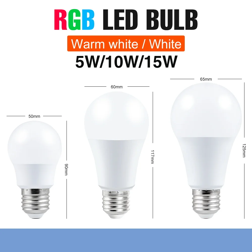 E27 Lampada di Controllo Intelligente Led RGB Luce Dimmerabile 5W 10W 15W RGBW Lampada A Led Colorata Cambia Lampadina Led Lampada RGBW Bianco Decor Casa