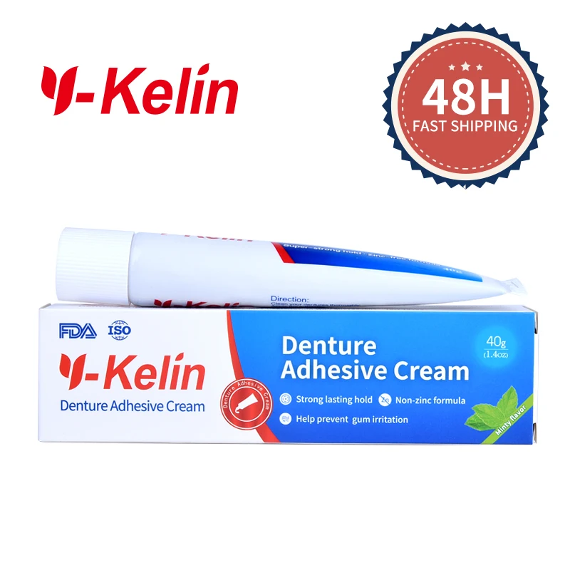 Y-Kelin 틀니 접착제 크림 40g Cull & 부분 틀니 접착 보철물 고정용 강력한 홀드 접착제