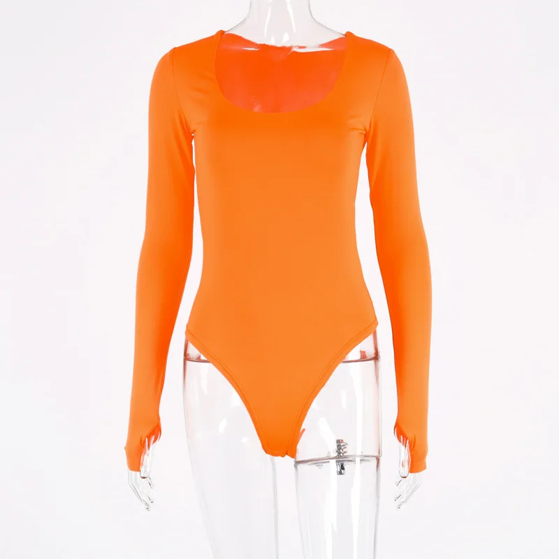 BKLD-body de manga larga para mujer, con cuello redondo ropa Sexy, color negro y naranja, Top a la moda para discoteca, 2019