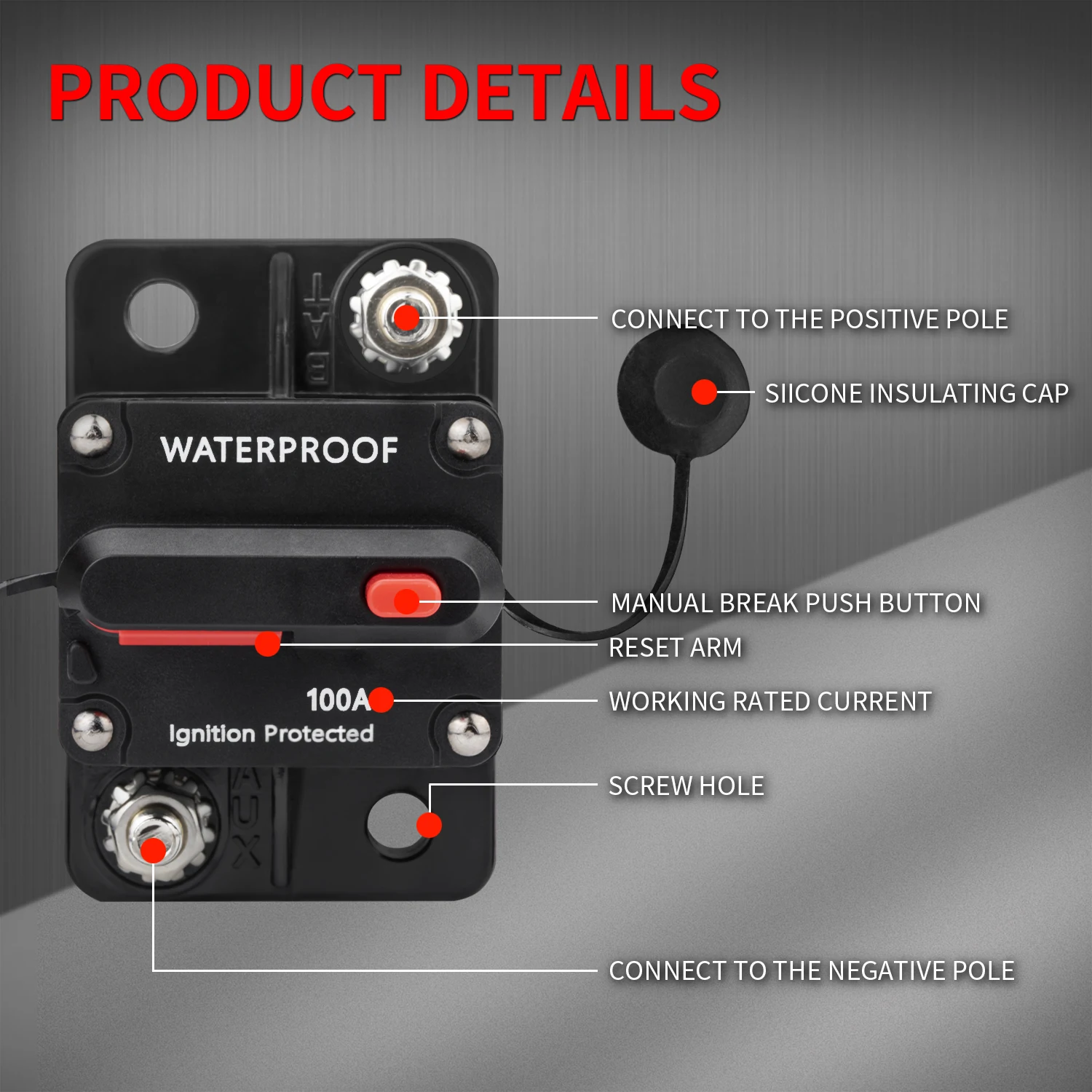 DaierTek 30A-300A Leistungsschalter 12V Trolling mit manuellem Reset Boot Manueller Stromschutz für Audiosicherung Auto 48VDC Wasserdicht