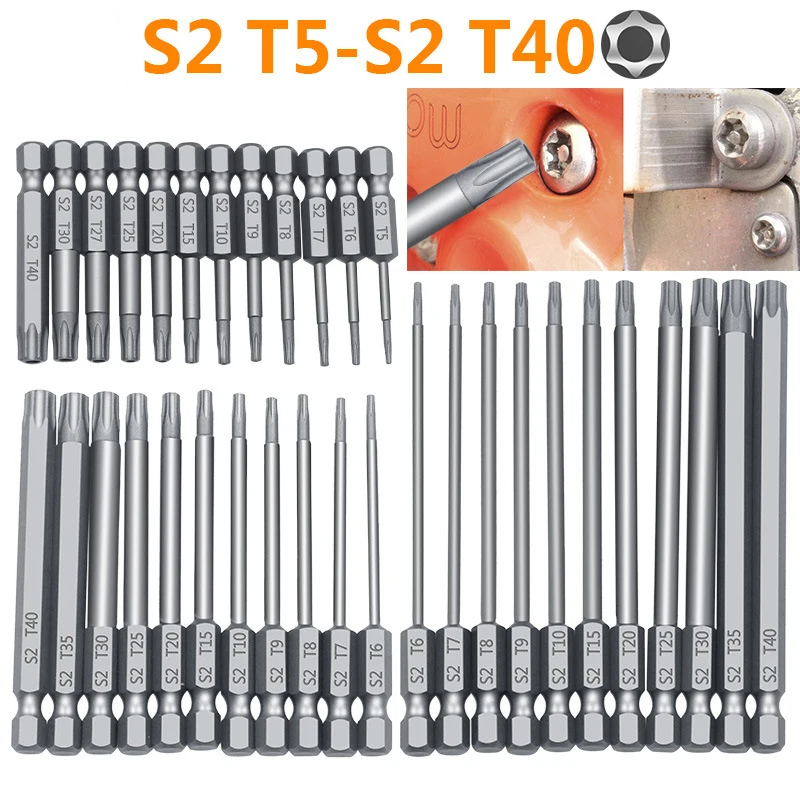 Juego de brocas de seguridad, destornillador a prueba de manipulaciones, brocas de destornillador Torx de cabeza plana, brocas hexagonales de 1/4 ", 11 Uds./12 Uds.