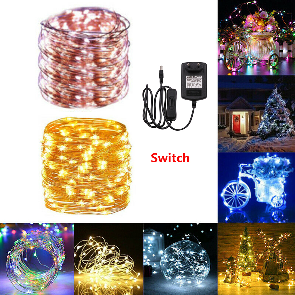 DC12V LED String Licht Fee Lichter 10m 20m 30m Kupfer Draht Girlande Led Weihnachten Licht Warm Weiß/weiß/RGB mit Power Adapter