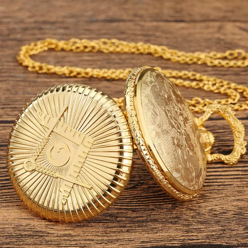 Cao Cấp Vàng Freemasonry Hội Tam Điểm G Logo Chủ Đề Thạch Anh Đồng Hồ Bỏ Túi Chuẩn Mặt Tròn Dây Vòng Cổ Túi Lưu Niệm Trang Sức Đồng Hồ Quà Tặng