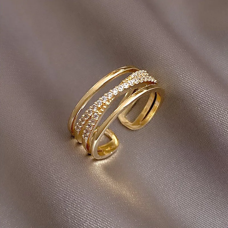 2021 Baru Indah Zirkon Cincin Silang Berlapis Emas Pembukaan Cincin Pesona Wanita Harian Cocok Pesta Perhiasan Hadiah Ulang Tahun