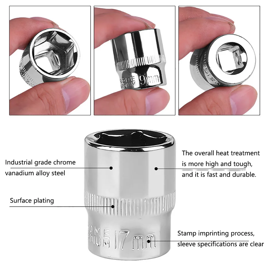 3/8 Inch7-22mm 6 Góc Tay Chuyển Đổi Tóc Lục Giác Sâu Ổ Cắm Cờ Lê Đầu Tay Cho Ratchet Cờ Lê Tự Động Sửa Chữa Dụng Cụ Cầm Tay