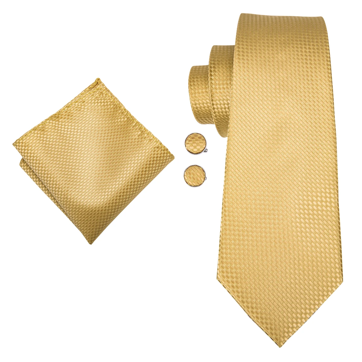 Hi-Tie – cravates en soie jaune or massif pour hommes, ensemble de boutons de manchette pratiques, cadeau à la mode pour hommes, cravate d'affaires de mariage