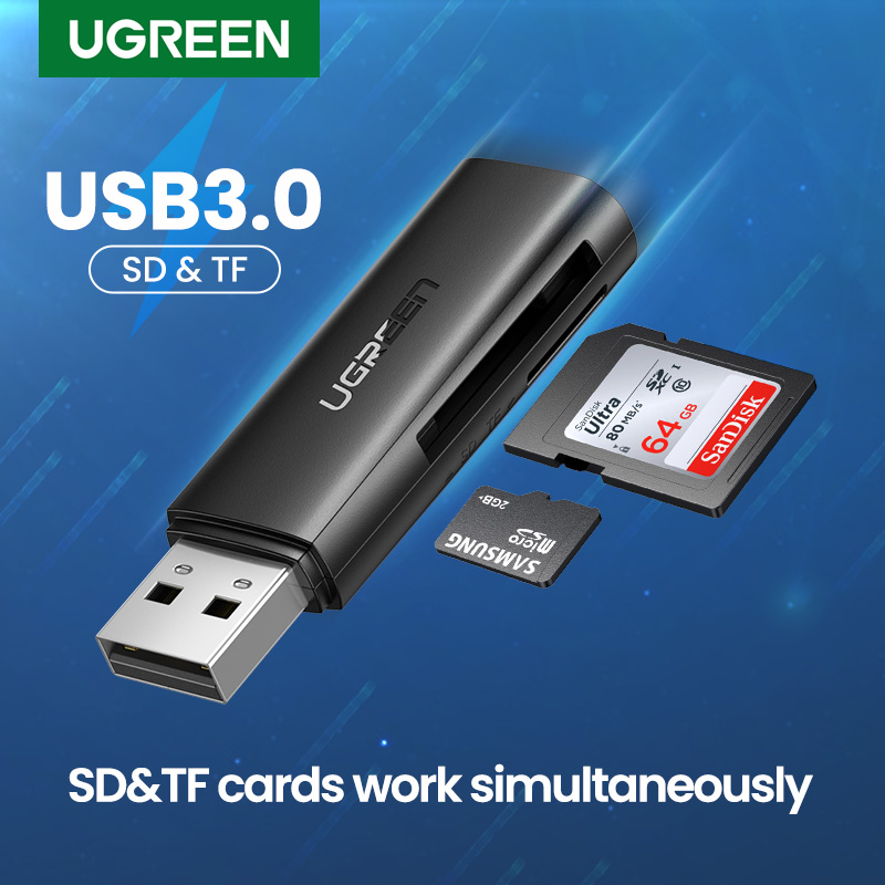 UGREEN-Lector de tarjetas SD, lector de tarjetas inteligente, 3,0 a SD, adaptador de tarjeta de memoria TF para PC, portátil, puerto USB, accesorios multifuncionales para ordenador