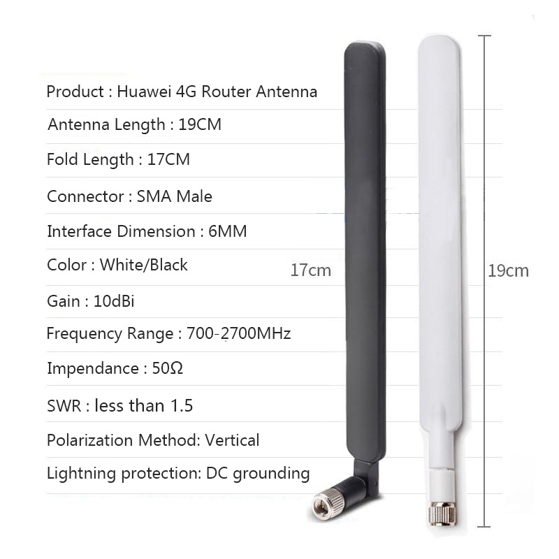 2 pz 4G Antenna 10dBi SMA Maschio 700-2700 MHz per LTE Router Antenna Wifi Esterna per Huawei B593 E5186 B315 B310 B880 B890
