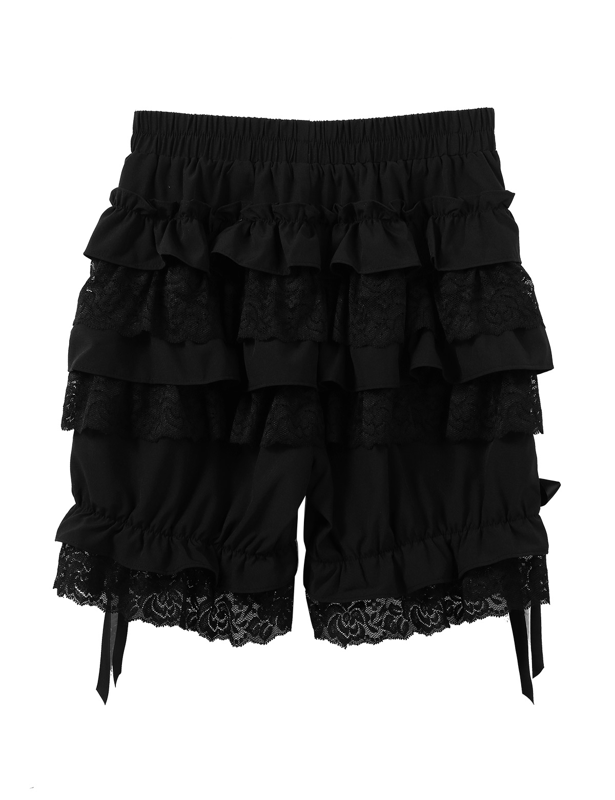 Frauen Layered Rüschen Spitze Trim Lose Kürbis Shorts Vintage Victorian Gothic Hosen Kostüm Elastische Taille Pumphose Shorts