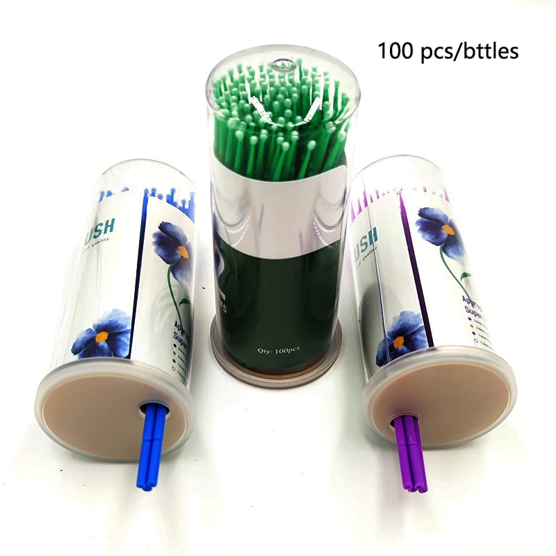 100 uds/botella de microcepillos desechables dentales, aplicadores, materiales de dentista, microcepillo, herramientas de extensión de odontología