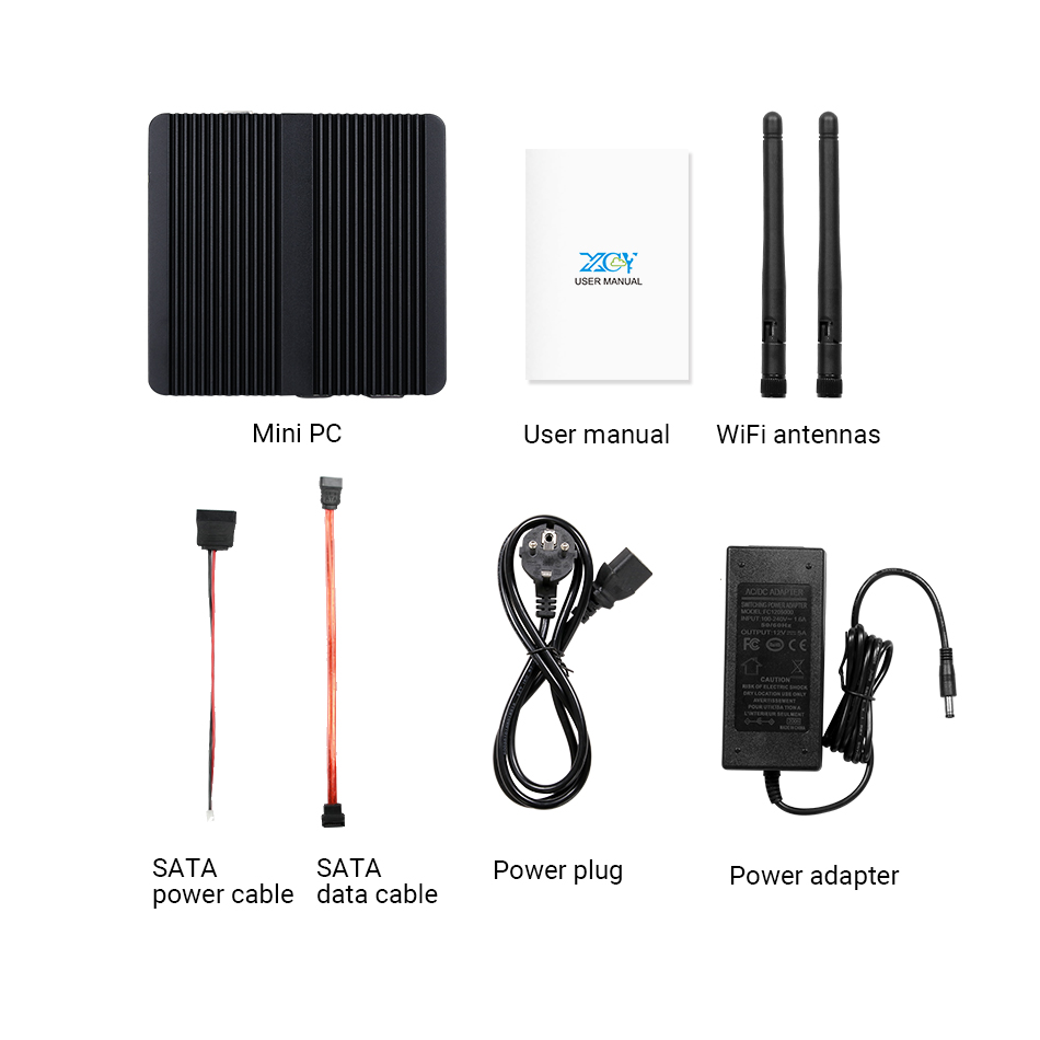 XCY Mini PC Intel Celeron J4125 Quad Nhân 2x RS232 Kép Ethernet 300M WiFi HDMI VGA 4 * USB quạt Không Cánh Công Nghiệp IPC Windows 10
