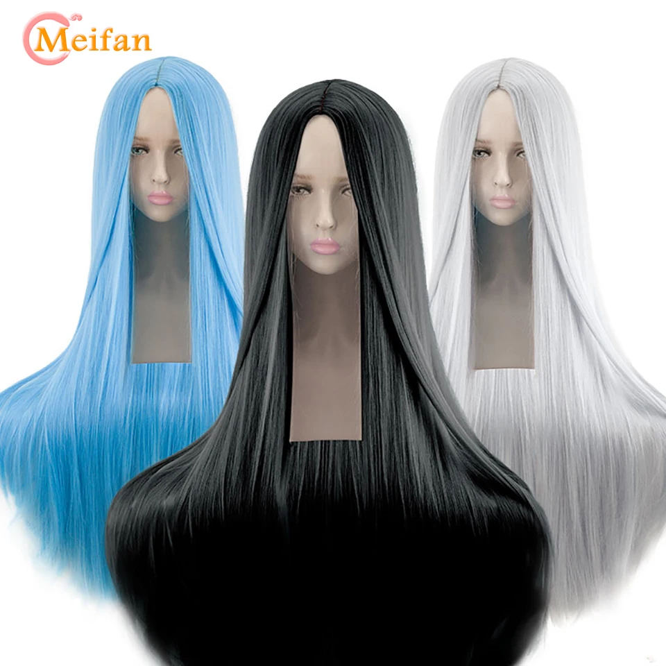 MEIFAN 合成ロリータコスプレウィッグブロンド青赤ピンク緑紫髪コスプレパーティー 100 センチメートルロングストレートウィッグ女性のための
