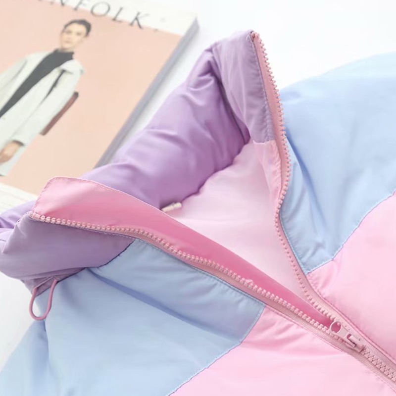 Frauen Winter Padded Puffer Jacke Regenbogen Streifen Mit Kapuze Kordelzug Zipper Mantel