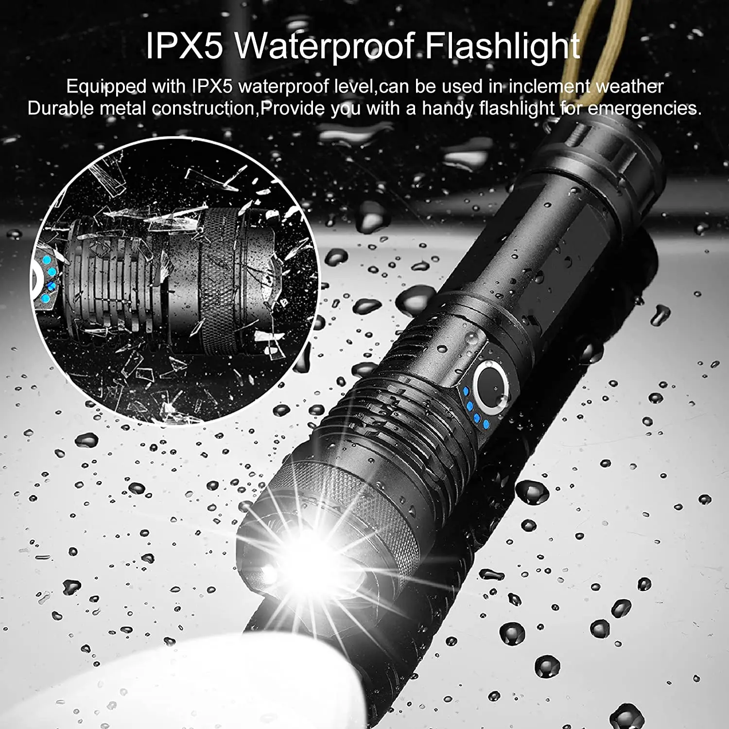 KENSUN-linterna Led recargable XHP70 de alta potencia, linterna de mano con Zoom Usb de 4 núcleos para acampar, uso en exteriores y de emergencia ﻿