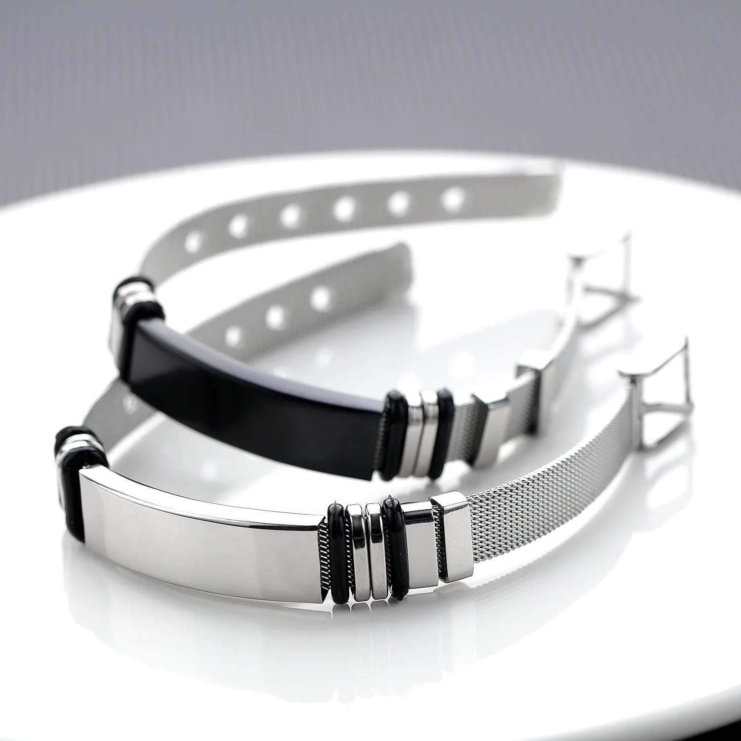Pulseira Punk de aço inoxidável com nome personalizado gravar logotipo para homens, Trendy Net Band, Jóias Amizade