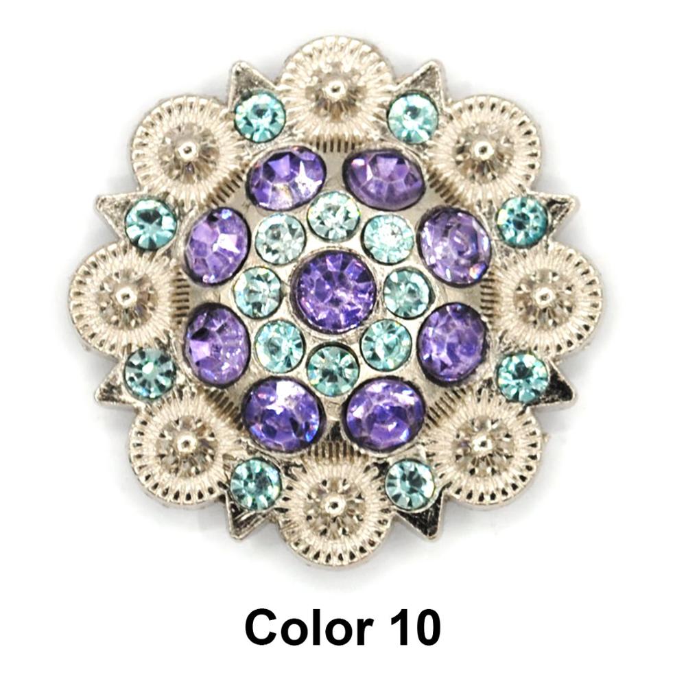 12pcs/lots ligh purple Diameter 3.7CM Metal flower Conchos white rhinestone decoration Belt accessories accessories