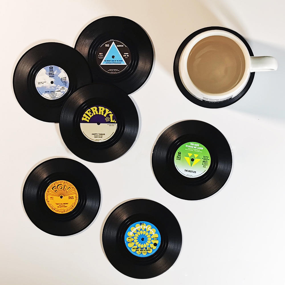 Bộ 6 Đĩa Nhựa Đế Lót Ly Cho Đồ Uống Nhạc Đế Lót Ly Với Phông Ghi Người Chơi Giữ Retro Ghi Đĩa Coaster Cốc Tập Uống Miếng Lót thảm Sáng Tạo