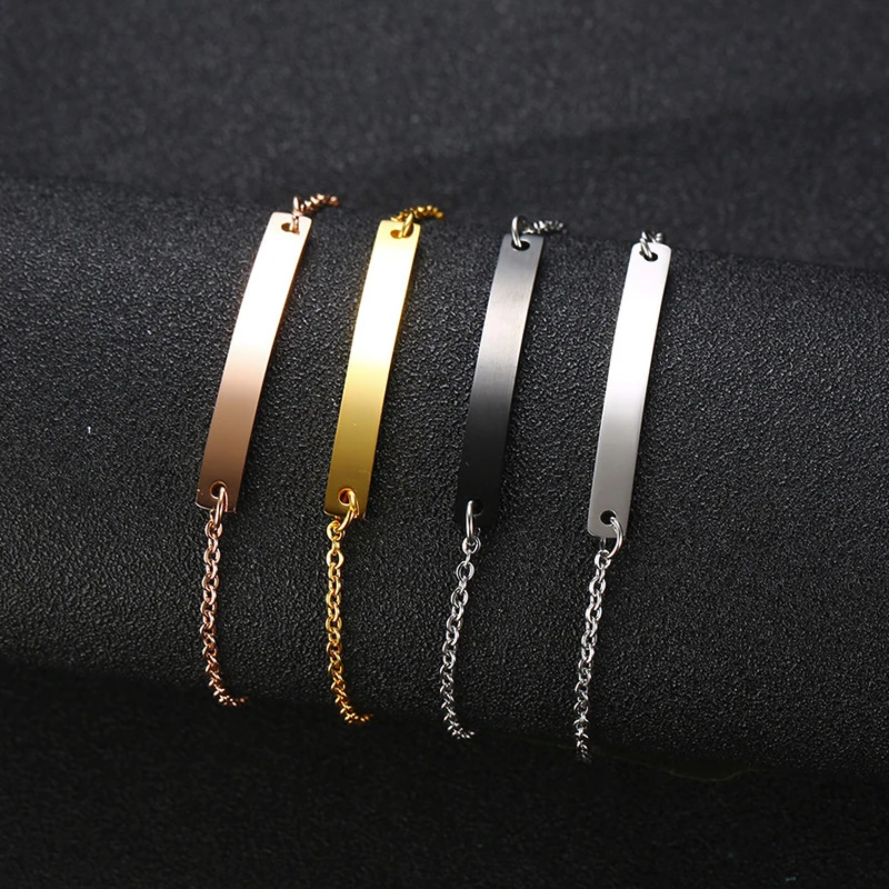 Elegant ส่วนบุคคล ID Bar สร้อยข้อมือผู้หญิง 5 มม.สแตนเลสสตีล CHAIN CUSTOM ชื่อคําคม BFF สร้อยข้อมือของขวัญเครื่องประดับ
