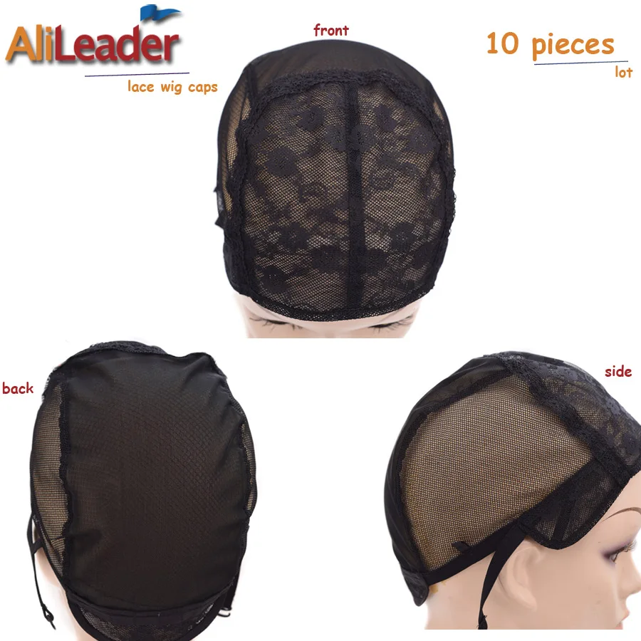 Alileader 1 peça touca de peruca de renda para fazer perucas com alças ajustáveis boné ondulado elástico para perucas redes de renda dupla extensíveis