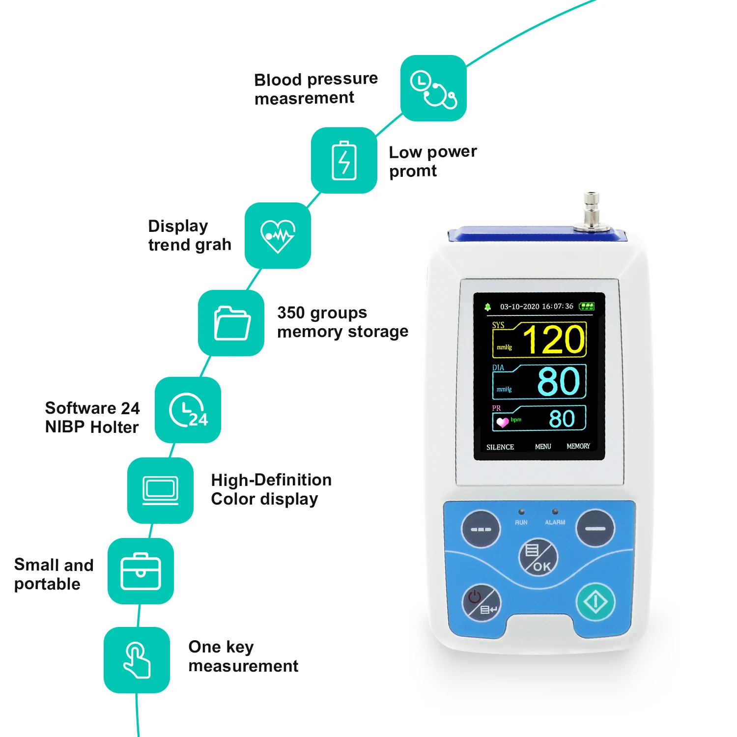 Cánh Tay Ambulatory Áp 24 Giờ NIBP Holter CONTEC ABPM50 + Người Lớn, Trẻ Em, Lớn 3 Vòng Bít, Miễn Phí Phần Mềm PC