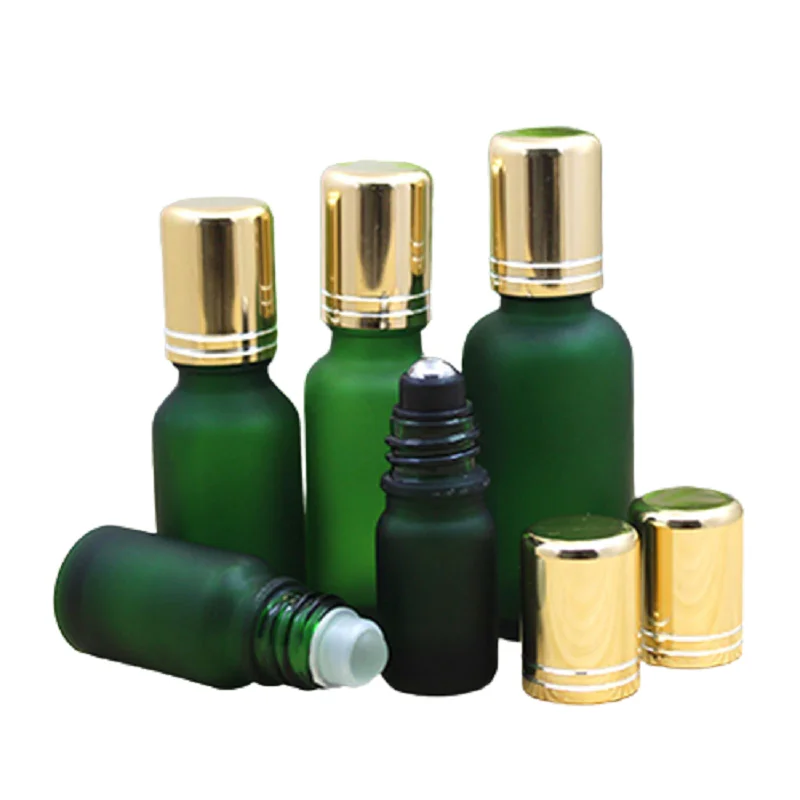 Botol Rol Parfum Roll On 5 ~ 100ML Kosong Botol Isi Ulang Aromaterapi Kaca Hijau Beku untuk Minyak Esensial 15 Buah