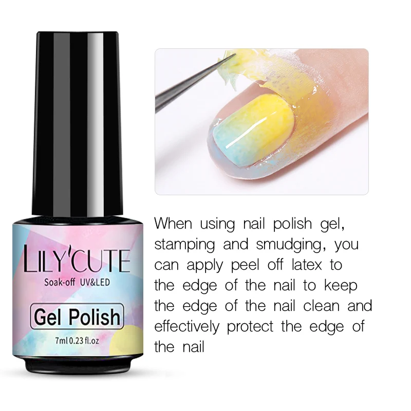 LILYCUTE 7ml/5ml pelar látex inodoro resistente al frío blanco cuidado de uñas Protector de bordes herramientas de estampado de Arte de uñas