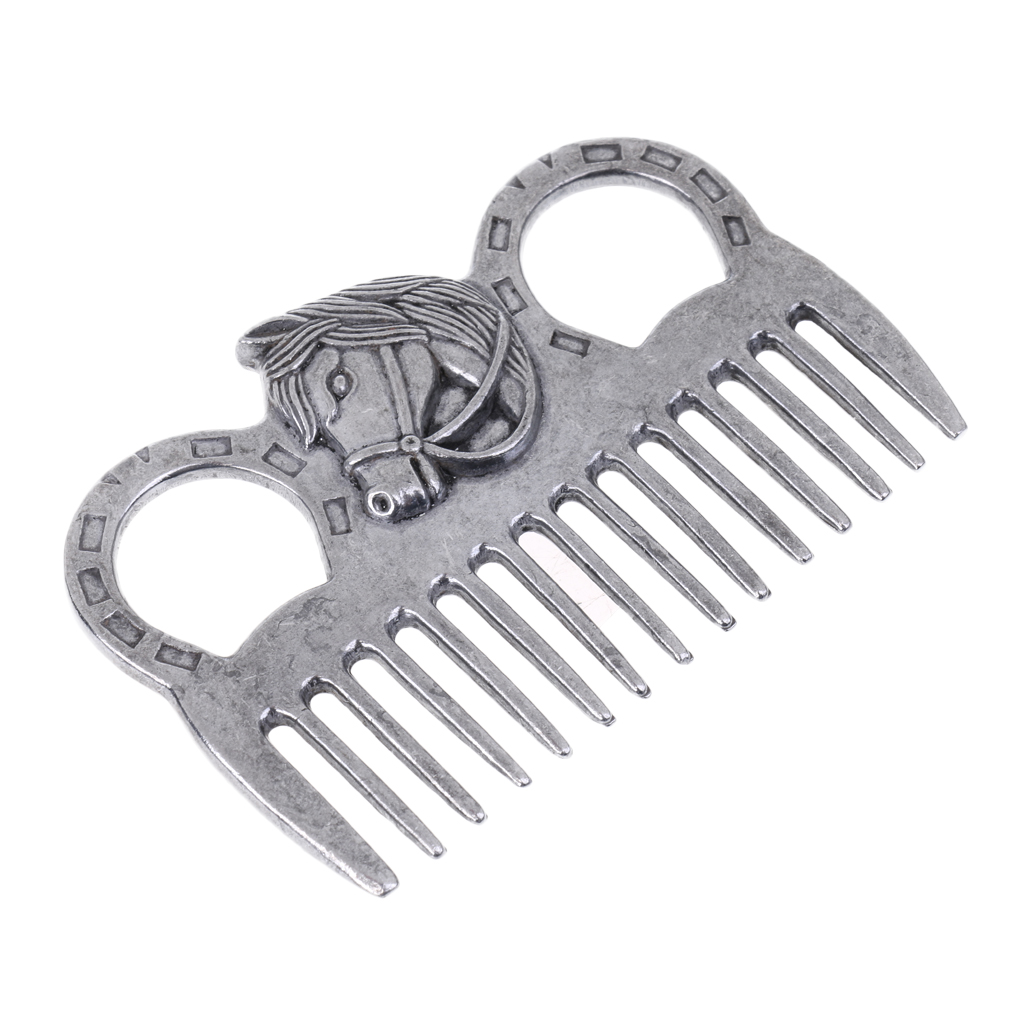 Herramienta de aseo de poni de caballo de acero inoxidable resistente, peine, equipo ecuestre de pan de curry, peine de aseo de caballos, aseo de acero inoxidable