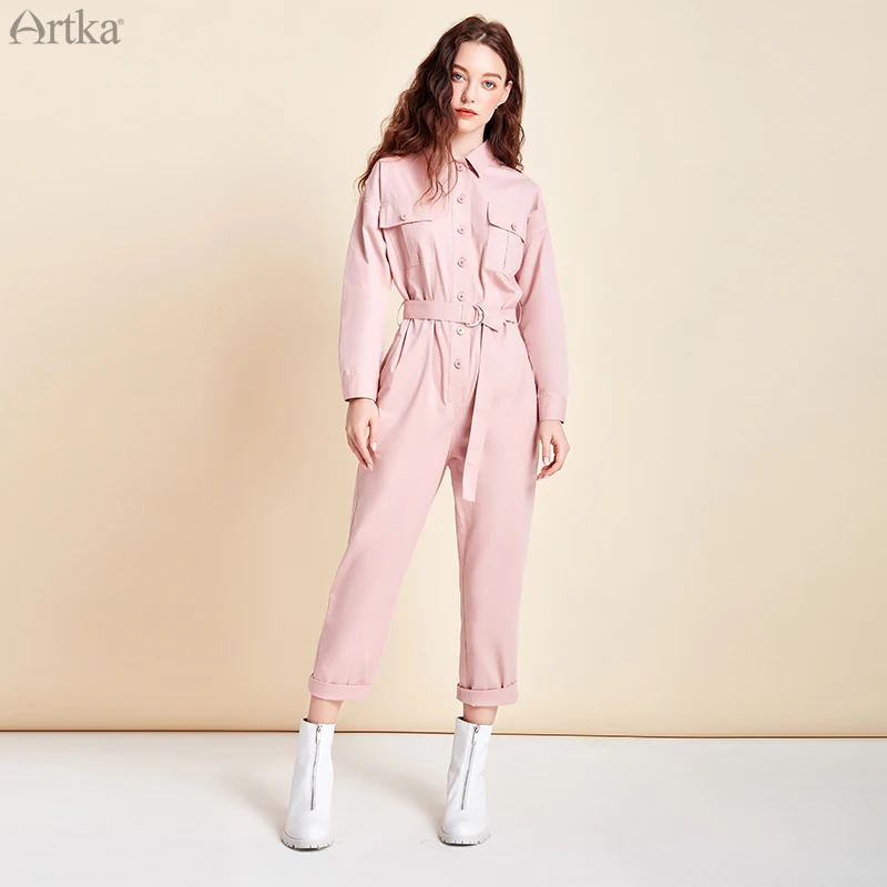 ARTKA-Mono de algodón 2020 para mujer, mono de cintura alta con botones y cinturón, informal, KA25005C, Otoño, 100%