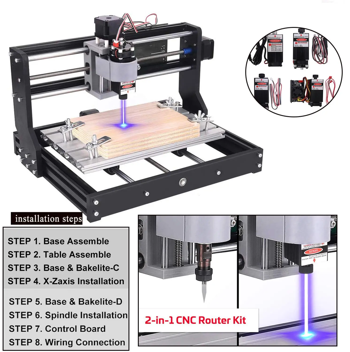 CNC 3018 Pro Mini Laser Engraving Machine Wood Router GRBL ER11 DIY 40W Laser Engraver for PCB PVC with Offline Controller