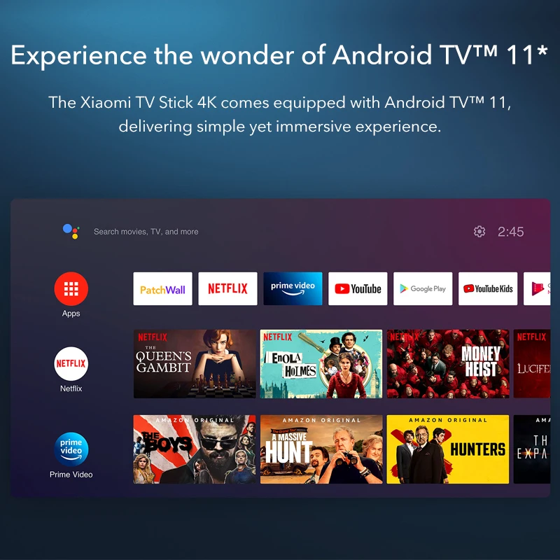 Global Version Xiaomi Mi TV Stick 4K Android TV 11 2GB RAM 8GB ROM Netflix Wifi Google Assistant Bluetooth 5.0 Smart TV Dongle