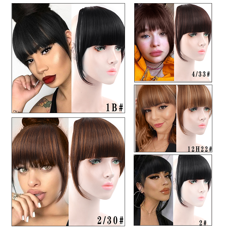 Lupu cabelo sintético feminino curto reto sem corte franja natural falso grampo de cabelo em postiços para fibra preta resistente ao calor